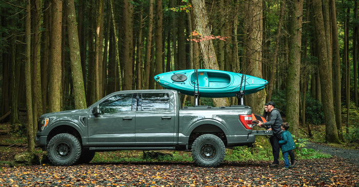Ford F-150 truck bed tonneau cover kayaks yakima rack system